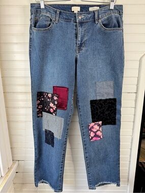 LOGO Lavish by Lori Goldstein Patchwork  Boyfriend jeans sz 10